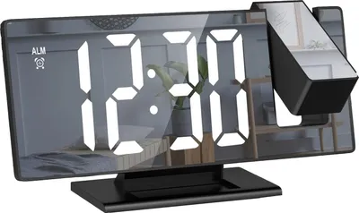 Produktbild von OKWISH Wecker mit Projektion, Wecker mit großem Spiegeldisplay, Leiser Snooze-Elektronischer Wecker, Smart Nachttischuhr, Nachtlicht Uhr digital, Weißes Licht