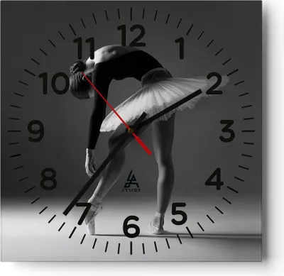 Produktbild von Wanduhr - Quadrat - Glasuhr - Ballerina Figur Schwarz und Weiß - 30x30cm - Schleichendes Uhrwerk - Lautlos - zum Aufhängen bereit - Dekoration Modern - Wanddekoration aus Glas - C4AC30x30-4400