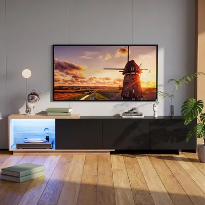 Produktbild von INONEFT TV Schrank, Modernes TV Board, Fernsehtisch mit 3 Schublade, Offene Regale, Fernsehschrank für Wohnzimmer Schlafzimmer, 240 x 38 x 44 cm, KI-generiertes Bild