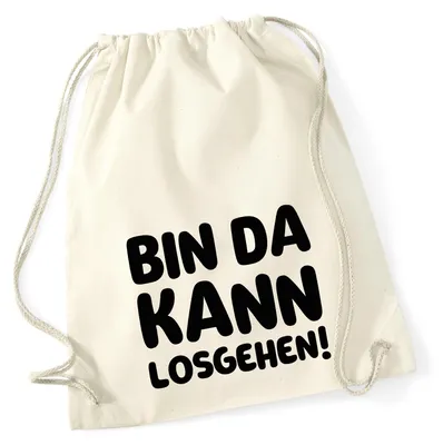 Produktbild von Huuraa Turnbeutel Bin da  kann losgehen 12 Liter Natural Baumwolle Rucksack Geschenkidee