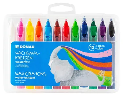 Image de DONAU 5210200-99 Pochette de crayons de cire - résistants à l'eau, 12 pièces, assortis