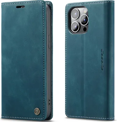 Immagine prodotto di Custodia per iPhone 14 Pro, Custodia retrò in Finto cuoio con funzione di supporto Blu