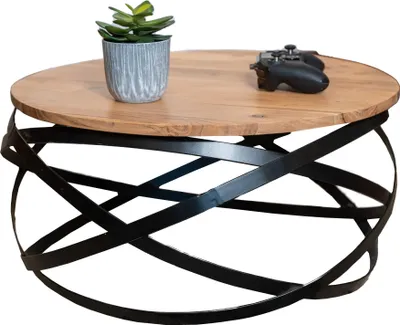 Produktbild von Couchtisch rund im Industrial-Design Akazie massiv 60 x 60 x 30 cm naturfarben Allison