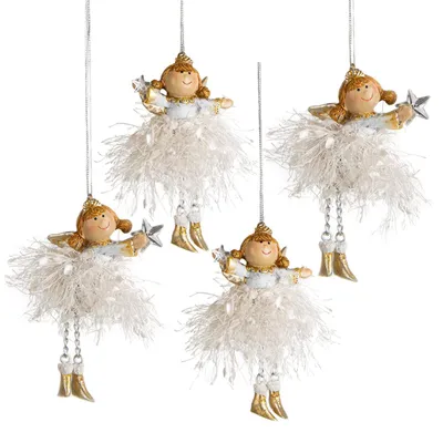 Produktbild von 4 Schutzengel Anhänger mit Stern Gold beige 11 cm