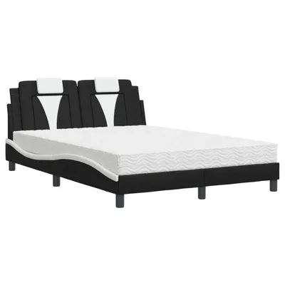 Image de Lit Viana avec matelas noir et blanc 140x190 cm similicuir