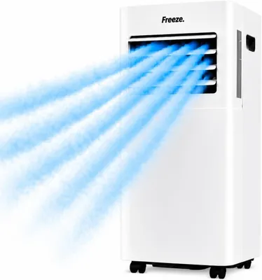 Produktbild von Freeze. nine 9000BTU Mobile Klimaanlage Weiß – Monoblock-Klimagerät mit LED-Display & Fernbedienung, Timer und Sleep‑Modus, verstellbarer Luftauslass, Kindersicherung, Rollen, inkl. Abluftschlauch & Fensterkit