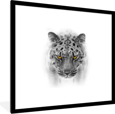 Produktbild von MuchoWow® Gerahmtes Poster Leopard - Schwarz - Weiß - Tiere 40x40 cm - Poster mit Schwarzem Bilderrahmen Wandposter Rahmen Foto Bilder - Poster - Plakat im Rahmen