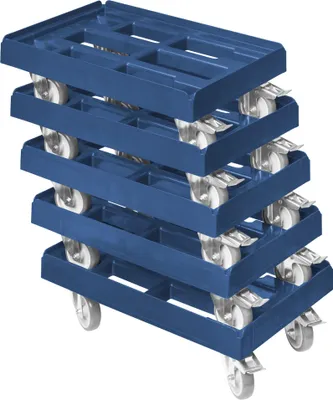 Produktbild von 5 x Stück Transportroller - Typ B-F - für Kisten 600x400 mm mit 2 Bremsen Blau