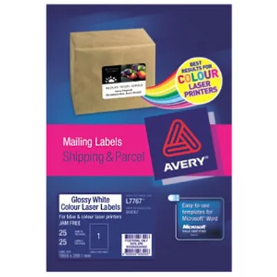Produktbild von Avery - Etikett L7767-40 210x297mm A4 Hochglanzweiß 40 Etiketten