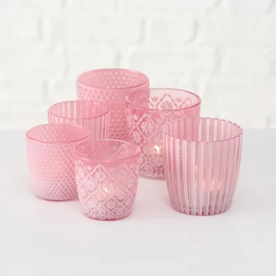 Produktbild von Windlicht Patty Glas pink H 7-9 cm 6er Set (3x2er Set)