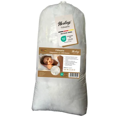 Produktbild von Herlag Füllwatte Kissenfüllung 1 kg – Waschbar bis 60 °C – 100 % Polyester Füllmaterial für Kissen, Plüschtiere, Bastelarbeiten –