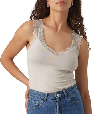 Produktbild von Vero Moda Damen ärmelloses Top Rosa Slim Fit mit Spitze V-Ausschnitt