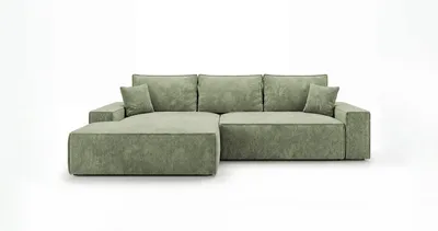 Image de Canapé d’angle VERONA gauche vert clair velours côtelé Poso 47 - fonction couchage, coffre de rangement pour la literie