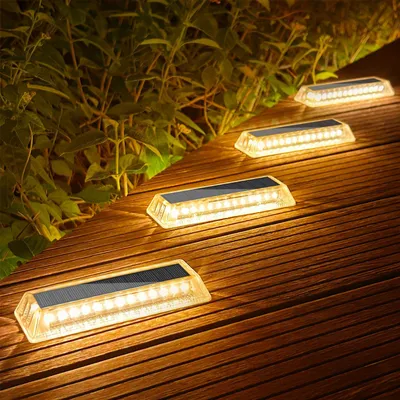 Solar-Deckleuchten 4er-Set, LED, warmweiß, IP68, wasserdicht