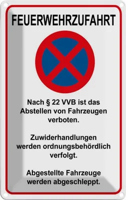 Produktbild von vianmo Blechschild 18x12 cm Feuerwehrzufahrt nach §22VVB   Straßenschild Warnschild Hinweisschild Sicherheit Vorsicht
