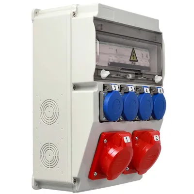 Produktbild von Kompletna tablica rozdzielcza zasilania EDO ASTAT 297 PLUS IP65 2x16A/5P, 4x230V SCHUKO z bezpiecznikami Schneider