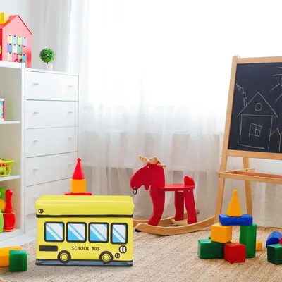 Image de Coffre de rangement pliable pour jouets avec couvercle et siège