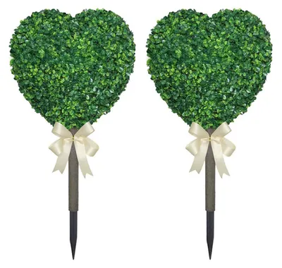 Produktbild von 1/2 Stück künstliches Herz-Topiary-Baum-Set mit Regenbogenschleife, geeignet für drinnen und draußen, Garten, Veranda, künstliche Sträucher und Pflanzendekoration