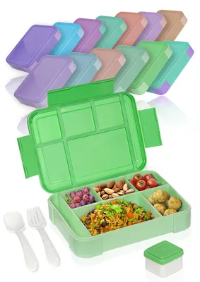 Image de Boîte à bento – Boîte à lunch pour adultes et enfants – Boîte à lunch incassable et étanche, avec couverts et gobelet – Sans BPA, lavable au lave-vaisselle et utilisable au micro-ondes – 1 330 ml (vert jungle)