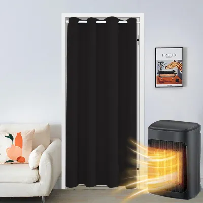 Verdunkelnder Türvorhang mit Ösen, Schwarz, 107x203 cm