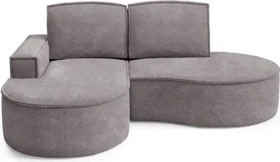 Produktbild von BETTSO FLOW Ecksofa mit abgerundeten Seiten und grauen Kissen aus Abriamo-Stoff Links