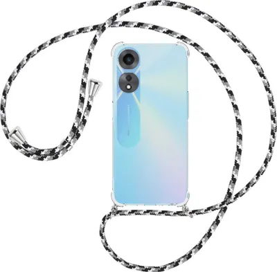 Produktbild von Handykette Backcover-Schutzhülle mit Band (Metall silberfarben) für Oppo A58 5G, Oppo A78 5G (6.56'') - schwarz/grau/weiß