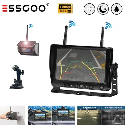 Produktbild von Rückfahrkamera 1080P Solar kabellos Nachtsicht 150° Einparkhilfe Einparkkamera mit 7 Zoll Monitor IR-LEDs wasserdicht IP69 für Auto Wohnmobil Anhänger LKW