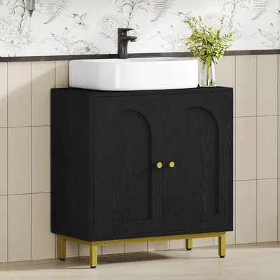 Produktbild von Waschtischunterschrank - Badezimmermöbel - Badezimmerorganisation - Verstellbare Einlegeböden - 30 x 60 x 63 cm - Schwarz
