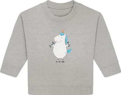 Produktbild von Mr. & Mrs. Panda Organic Baby Pullover Einhorn Fitness 24. - 36. Monat - Heather Grey - Geschenk, Unicorn, Sport, Abnehmen, Gym, Bullover, Fitnessstudio