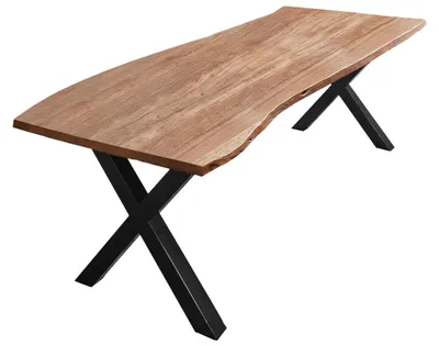 Produktbild von Esstisch Baumkante massiv Akazie natur 260 x 100 X-Gestell schwarz XAVER