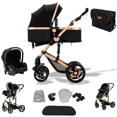 Imagen del producto de MagicZC, cochecito 3 en 1, sistema de viaje para bebés 3 en 1, para edades de 0 a 3 años, incluye portabebés, completamente renovado, incluye bolso para bebé, color negro y dorado