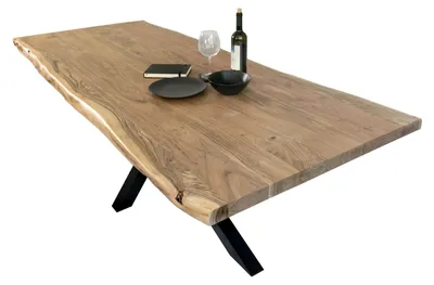 Produktbild von Esstisch Baumkante massiv Akazie Natur 260 x 100 Spider-Gestell schwarz CALI