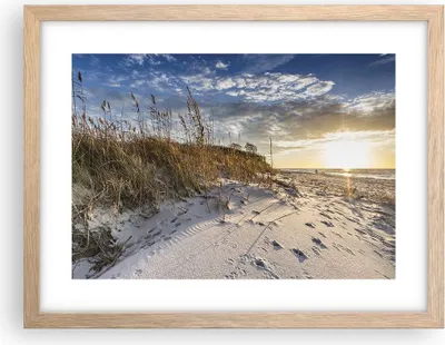Produktbild von Gerahmtes Poster - Rahmen in heller Eiche - Sand Gras Meer - 40x30 cm - Wand Bild - Wanddeko - Wandbilder - Kunstposter - Wandposter - Bilderrahmen - Bilder - Kunstdruck - P2NAA40x30-4781