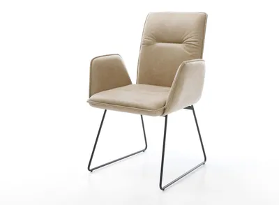 Produktbild von DELIFE Esszimmerstuhl Vinja-Flex Mikrofaser Beige Vintage Kufengestell Schwarz