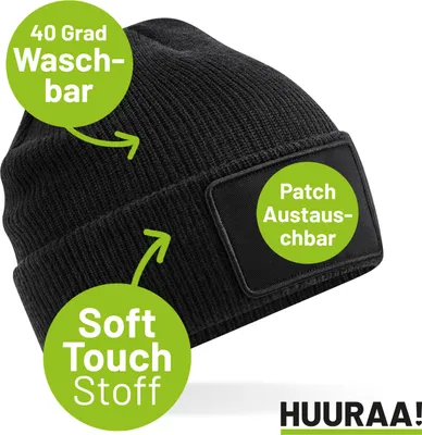 Produktbild von Huuraa Beanie Harsewinkel verliebt Black doppellagige Polyacryl Mütze mit Patch Geschenkidee