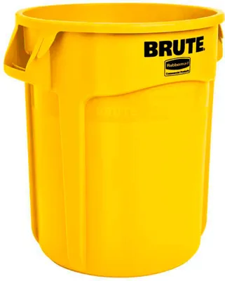Produktbild von Rubbermaid Brute runde Mehrzwecktonne mit Belüftungskanälen | 75,7 Liter, HxØ 58,1x49,5cm | aus widerstandsfähigem Kunststoff (PE) | Gelb