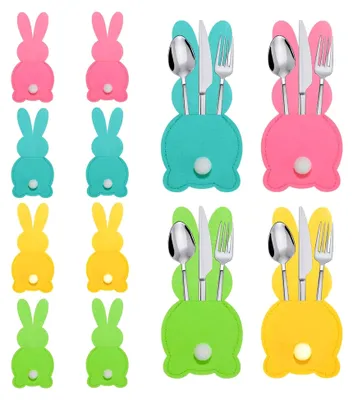 Produktbild von 12 Stück Bestecktaschen für Ostern, Filz Besteckhalter mit Ostermotiven, Osterdeko für den Tisch (Farbe-A)