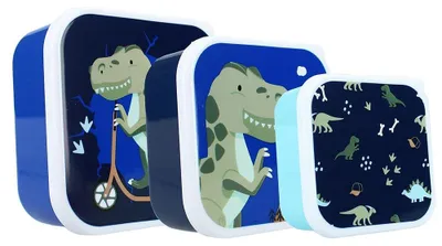 Snackbox 3-in-1 Dinosaurier, 1 l, Kunststoff, rechteckig, Mehrfarbig