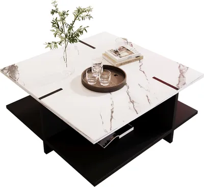 Produktbild von Couchtisch Modernes und Minimalistisches Marmoroptik Quadratischer Beistelltisch für Wohnzimmer