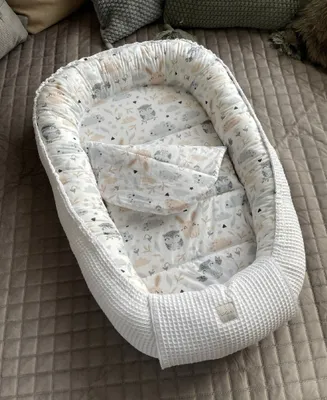 Produktbild von Waffelpique WEIß/ HASE Beige Babynestchen Unterlage 2 Tlg SET Babynest Wicleklunterlage Reisebett Babydecke Babyausstattung 2 Seitig PREMIUM Geschenk