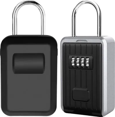 Produktbild von Sicherheitskasten mit 4-stelliger Zahlencode - großes extra Sicherheitsschloss - für Draußen - XL-Größe - mit Griff - schwarz - Zahlenschloss mit Code