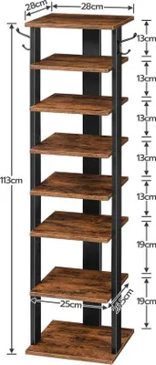 Image de Étagère à chaussures étroite à 8 niveaux - Rangement à chaussures avec étagères - Rangement peu encombrant pour l'entrée ou la chambre à coucher - marron-noir.