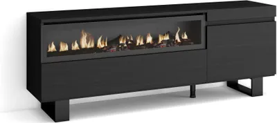 Produktbild von TV-Schrank, Lowboard, 150x35x57cm, Für TV-Geräte bis zu 65", Elektrokamin. Industriedesign, Schwarz