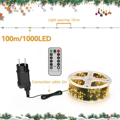 Productafbeelding van XINZI 100 meter koperdraad met 1000 LED-lampjes, decoratieve verlichting in warm wit, met afstandsbediening, 8 modi, geschikt voor binnen, kerst, feest, bruiloft en decoratie