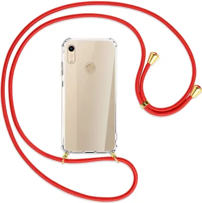 Produktbild von Handykette Backcover-Schutzhülle mit Band (Metall goldfarben) für Honor 8A / Huawei Y6s 2019 - rot