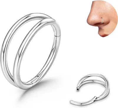 Imagen del producto de Anillo para piercing nasal, diseño doble, disponible en 20G/18G, fabricado en oro, plata o titanio