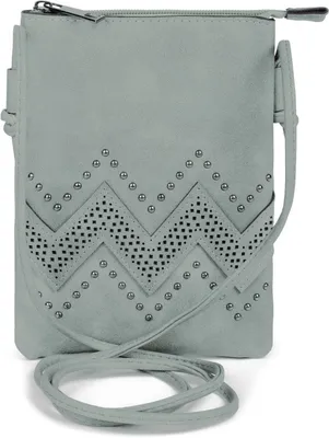 Produktbild von styleBREAKER Damen Mini Umhängetasche 14x19cm | weiches Kunstleder mit Zick-Zack Cutout & Nieten | Reißverschluss | für Party Festival Alltag | kleine Crossbody Bag