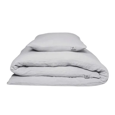 Immagine prodotto di Biancheria da letto in mussola Hutch&Putch, colore grigio chiaro, dimensioni: 135 x 200 cm e 80 x 40 cm