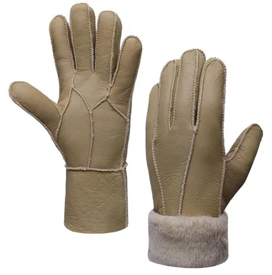 Immagine prodotto di Guanti da donna in pelle, con fodera in pelliccia, caldi per l'inverno, color beige