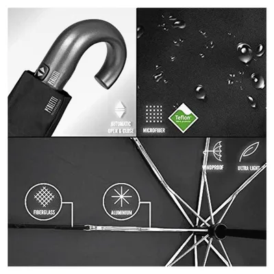 Produktbild von Automatischer Schirm für Herren - Sturmsicherer und windfester Regenschirm - Leichter und kompakter Taschenschirm mit Teflonbeschichtung - Durchmesser 118 cm - Schwarz